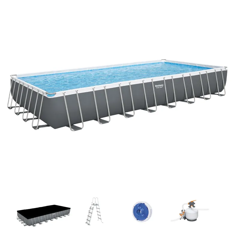 Piscina Fuori Terra Bestwey 56623 Power Steel Top di copertura+Scaletta rampa esterna+Pompa filtrante (956x488x132h) 52.231 Litri