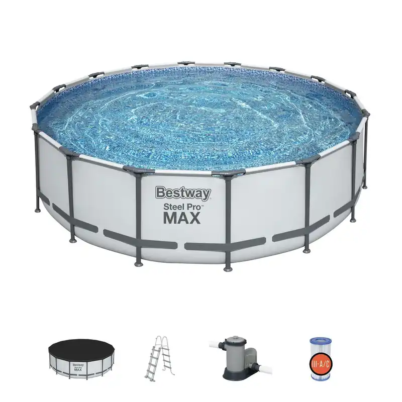 Piscina Fuori Terra Bestway 5612Z Steel Pro MAX ø (488x122h) Top di copertura+Scaletta rampa esterna+Pompa Filtrante 19.480 Litri