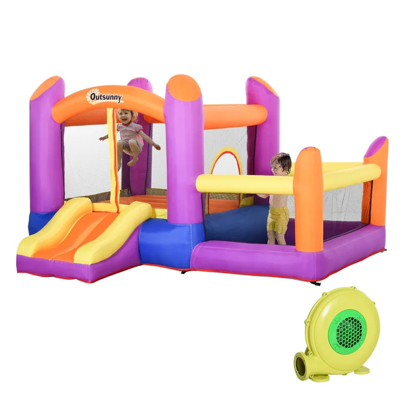 EASYCOMFORT Castello Gonfiabile per Bambini da Giardino, Parco Acquatico Gionfiabile con Scivolo, Trampolino e Piscina , Multicolor, 280x 250x170cm