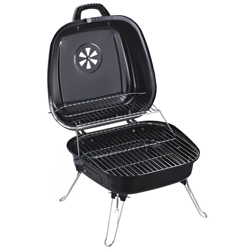 EASYCOMFORT Mini Barbecue da Viaggio con Coperchio e Gambe Pieghevoli