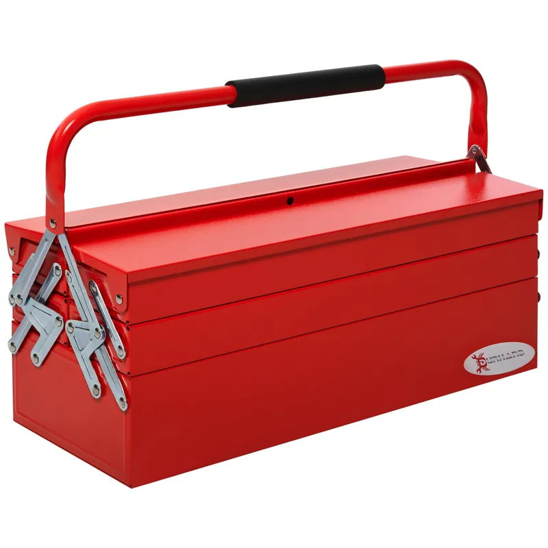 Easycomfort DURHAND Cassetta Porta Attrezzi in Acciaio Pieghevole con 5 Vassoi, Valigetta Porta Attrezzi 56x20x21-34cm, Rosso