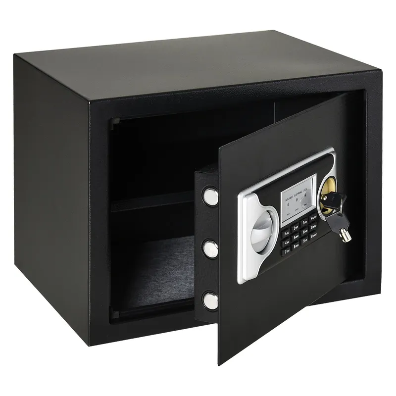 EASYCOMFORT Cassaforte Elettronica in Acciaio con Doppio Codice, Chiave di Sicurezza e Allarme, 35x30x39.3cm