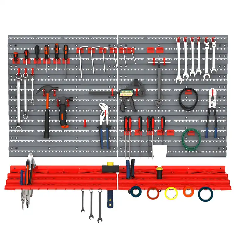Easycomfort DURHAND 54PZ Contenitore Portautensile con 50 Ganci, Montaggio a Muro, PP, Rosso Grigo, 95.5x23x53.5cm