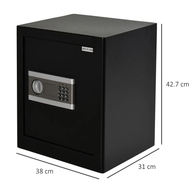 EASYCOMFORT Cassaforte Elettronica in Acciaio Nero con Chiave e 2 Codici PIN 38L x 31P x 42.7Acm