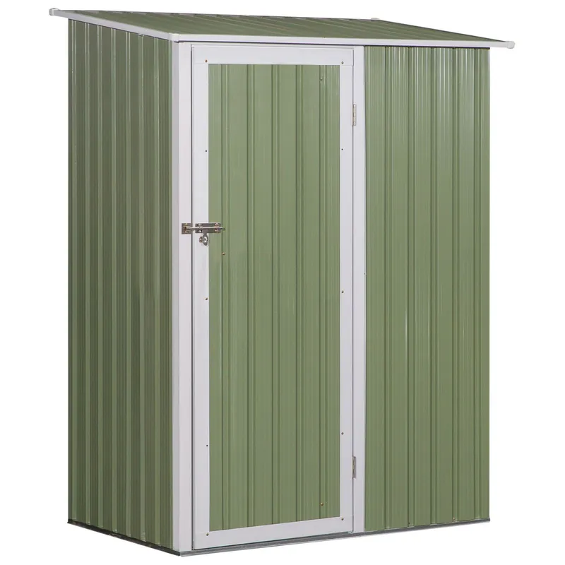 EASYCOMFORT Casetta da Giardino Porta Utensili in Lamiera di Acciaio, Capanno da Giardino in Acciaio con Porte Scorrevoli, 143x89x186cm, Verde Chiaro