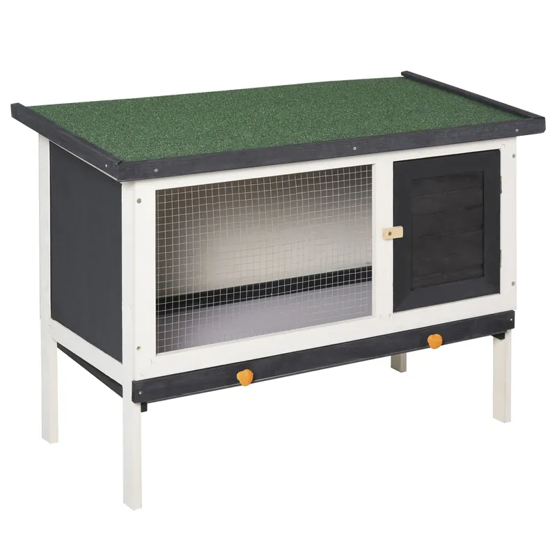 Easycomfort Conigliera da Esterno in Legno d'Abete con Vassoio Estraibile, Tetto Apribile in Bitume e Rete, 90x45x65 cm