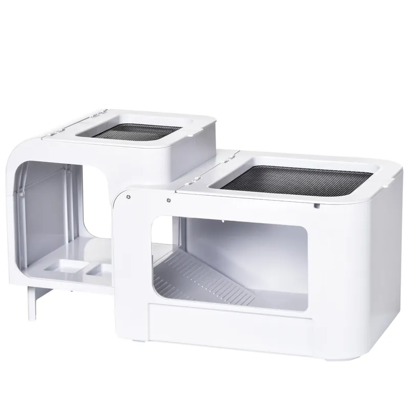 EASYCOMFORT Terrario per Tartarughe d'Acqua con Vasca per Tartarughe, Ciotole e Finestre, 47x28x25cm - Bianco
