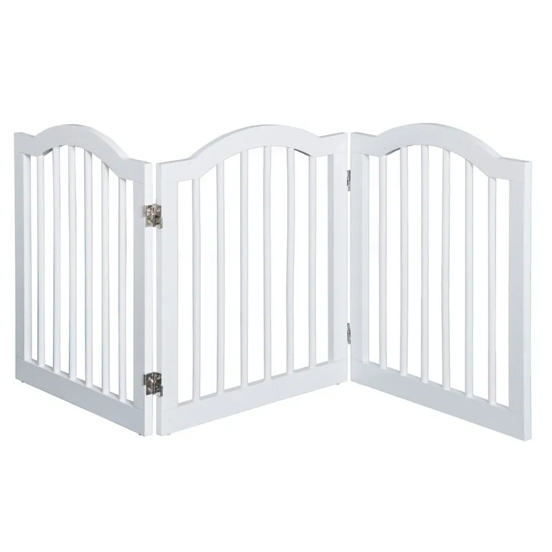EASYCOMFORT Cancellino per Cani Pieghevole a 3 Sezioni in Legno Verniciato Lucido, 154.5x1.8x61cm, Bianco