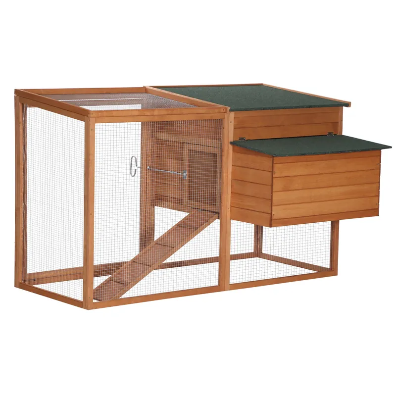 EASYCOMFORT Pollaio per Galline Ovaiole da Esterno con Tetto Apribile e Recinto in Legno, 168x110.5x101.5 cm