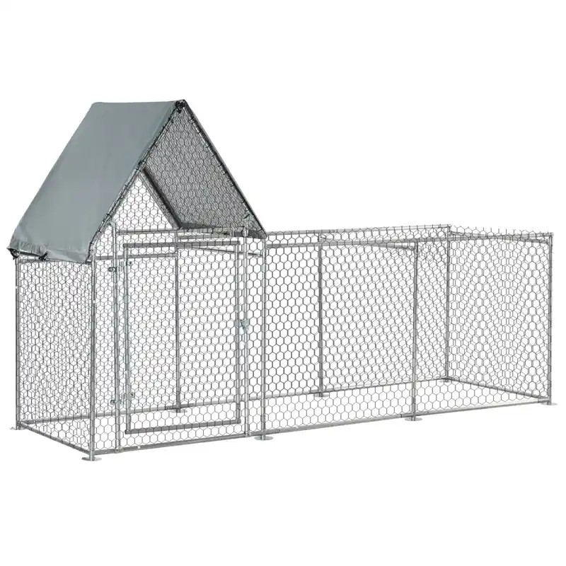 Easycomfort Recinto per Galline in Acciaio Galvanizzato con Telo di Protezione in Oxford, 302x107x172cm, Argento