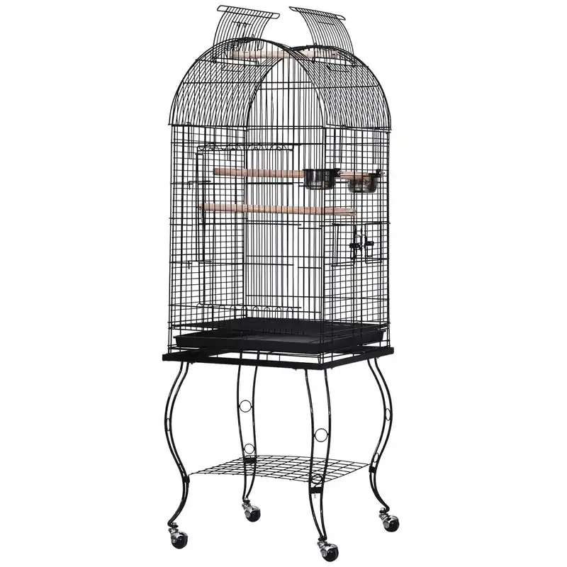 EASYCOMFORT Gabbia per Uccelli, Canarini e Pappagalli in Metallo Nero con Ruote