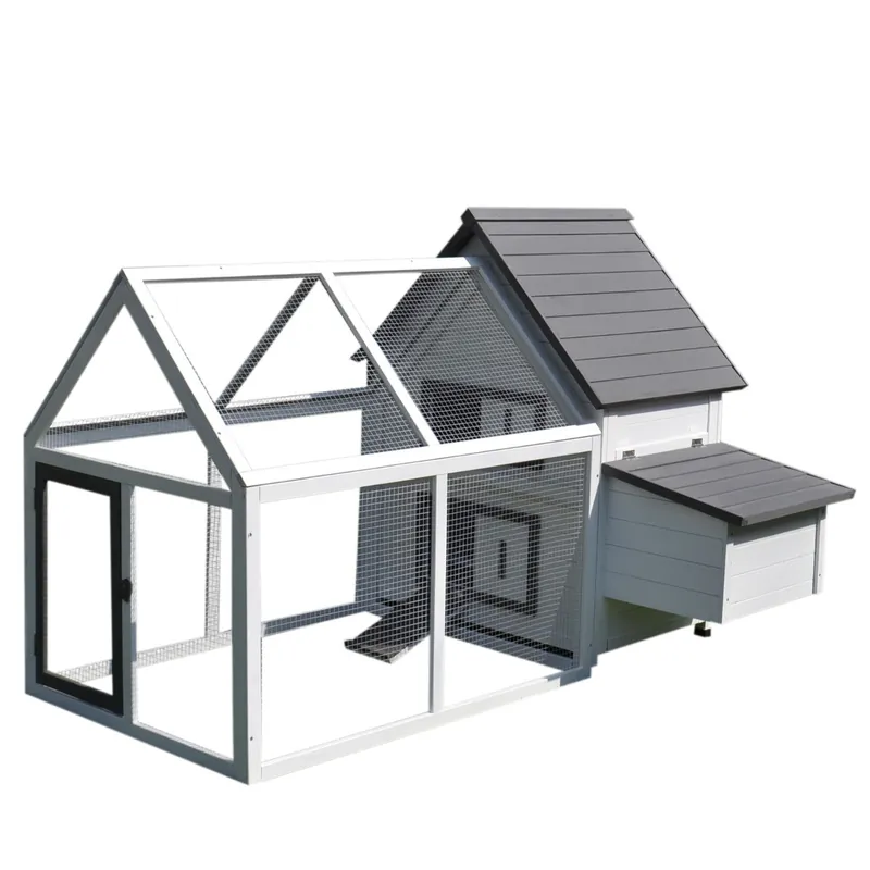 EASYCOMFORT Gabbia per Galline con Corsa Tetto Impermeabile da Giardino, Pollaio per Galline Ovaiole da Esterno in Legno 166 x 124 x 112 cm