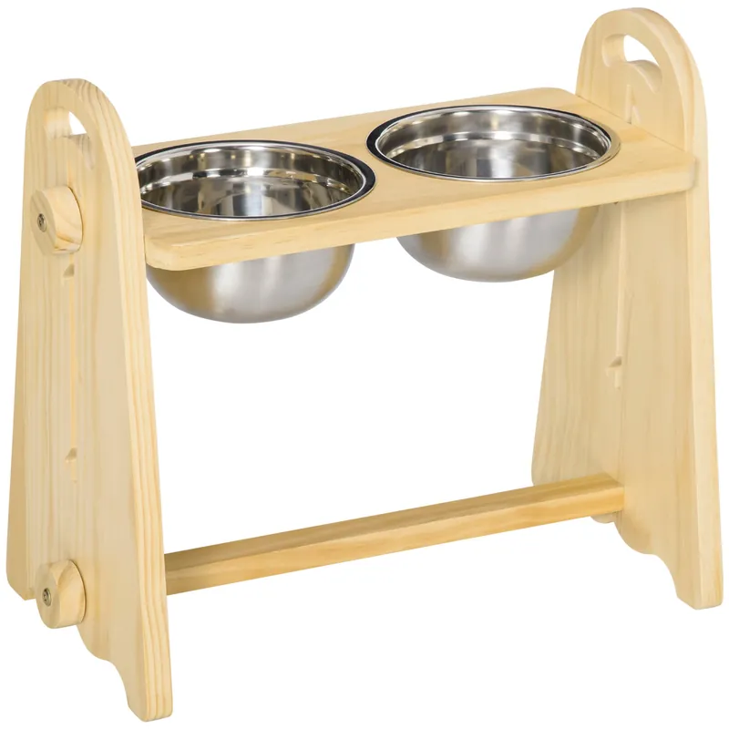 EASYCOMFORT Doppia Ciotola per Cani Rialzata Regolabile, 2 Ciotole in Acciaio e Base in Legno per Cani Grandi e Piccoli, 49x25x41cm