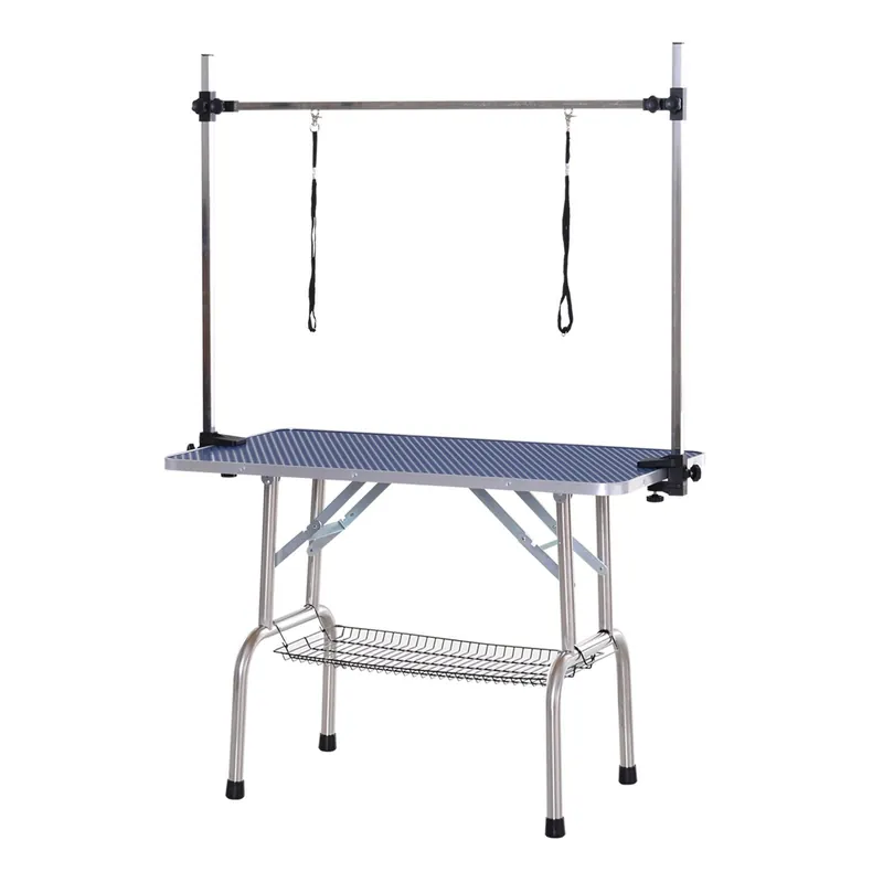 EASYCOMFORT Tavolo da Toelettatura per Cani e Gatti con Barra in Acciaio Regolabile e Vassoio Porta Attrezzi 107 x 60 x 170cm