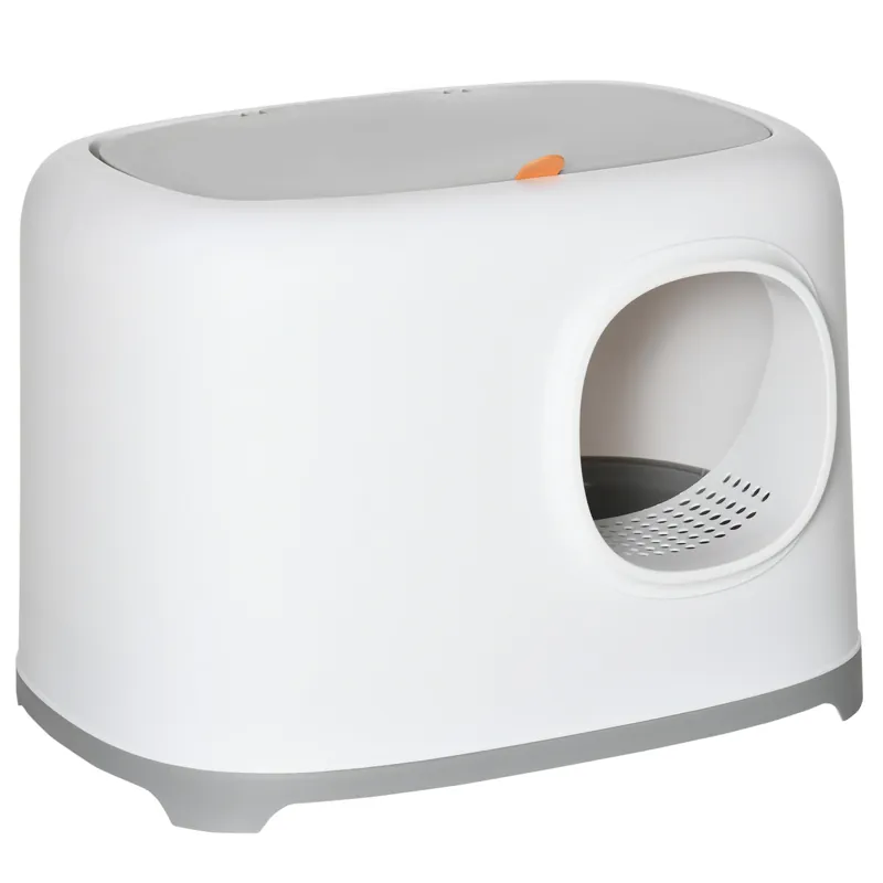 Easycomfort Lettiera per Gatti Apribile in PP con Paletta e Coperchio Inclusi, 55x40x39cm, Bianca e Grigia