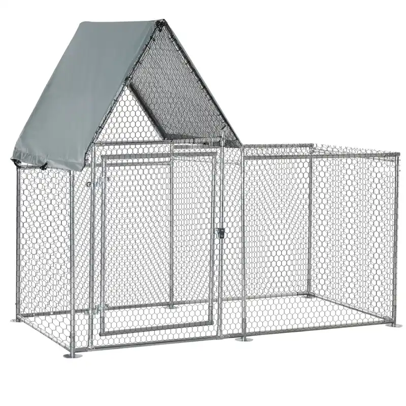 EASYCOMFORT Recinto per Galline in Acciaio Galvanizzato con Telo di Protezione in Oxford, 200x105x172cm, Argento