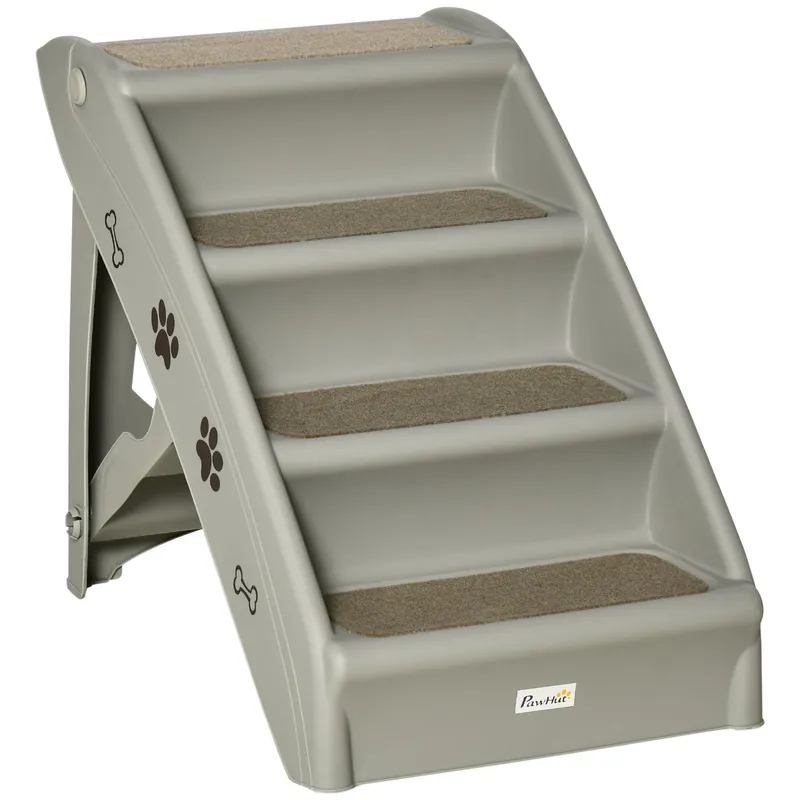 Easycomfort Scaletta per Cani Pieghevole con 4 Gradini Antiscivolo, Scaletta per Animali da 10kg max, 62x38x49.5 cm, Grigio