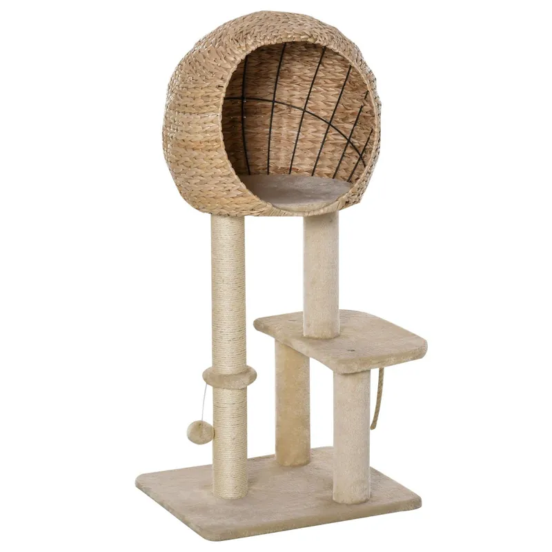 EASYCOMFORT Albero Tiragraffi per Gatti fino a 5kg con Cuccia e Rivestimento in Peluche 48x40x100cm Beige