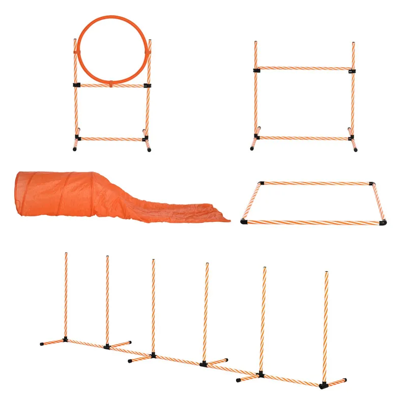 EASYCOMFORT Attrezzi Agility Dog Set Completo Percorso Agility Dog con 5 Pezzi Slalom, Ostacolo e Tunnel, Arancione