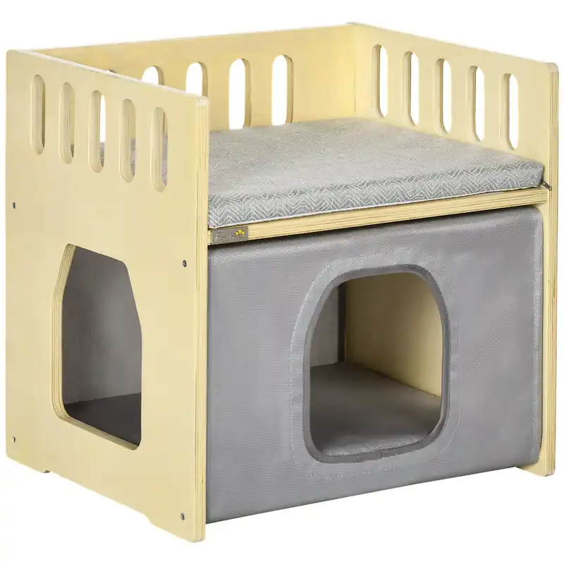 EASYCOMFORT Casetta per Gatti a 2 Livelli con Cuscini Rimovibili e Guide di Sicurezza, 48x38x47 cm