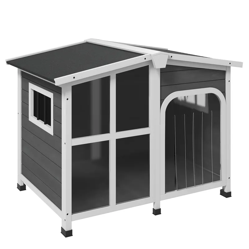 EASYCOMFORT Cuccia per Cani taglia Media da Esterno in Legno con Tetto Apribile, 101x66.5x70.5 cm, Grigio
