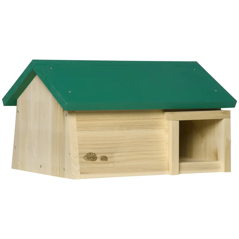 EASYCOMFORT Casetta per Ricci da Esterni in Legno di Abete per Dormire e Mangiare, 47x34.2x27cm, Color Legno e Verde