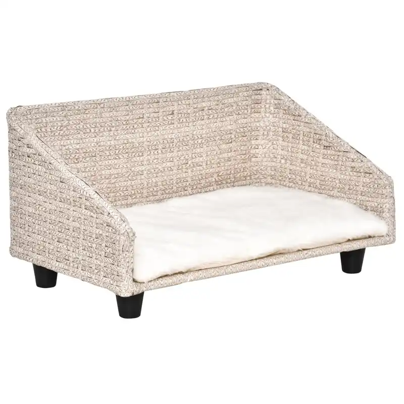 Easycomfort Cuccia per Cani e Gatti Rialzata in Rattan con Cuscino Lavabile Bianco, Lettino per Animali da Interno, 70.5x40x37.5cm, Beige