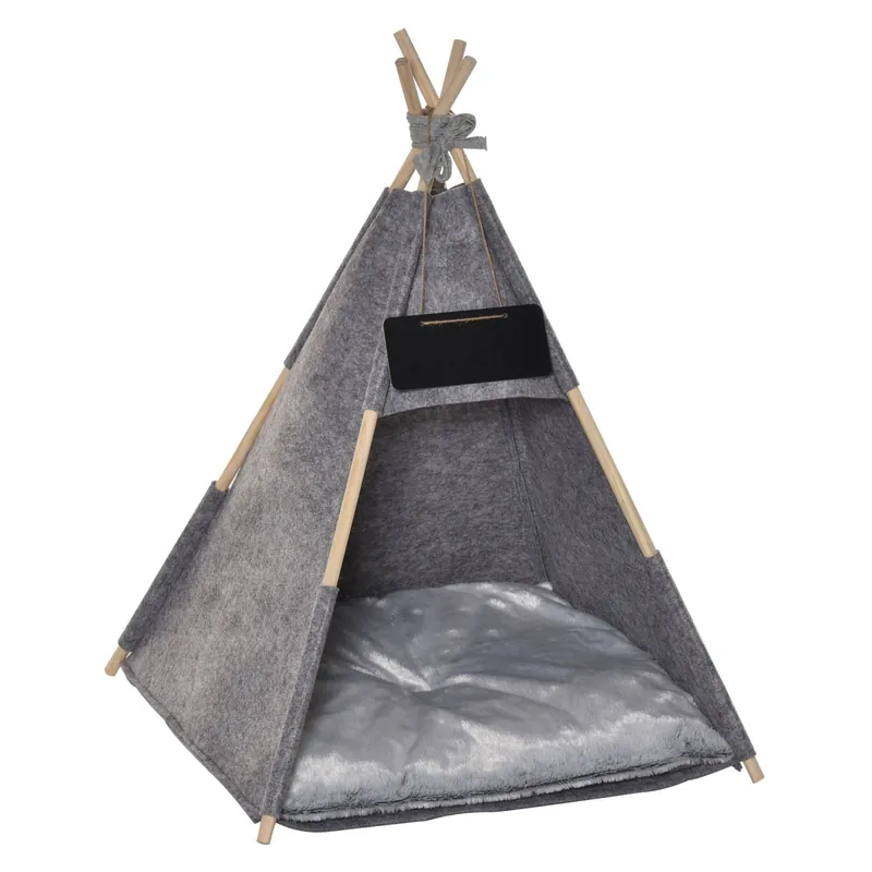 EASYCOMFORT Tenda Cuccia per Gatti o Cani Piccoli da Interno, Teepee in Feltro Grigio, 58x58x80cm