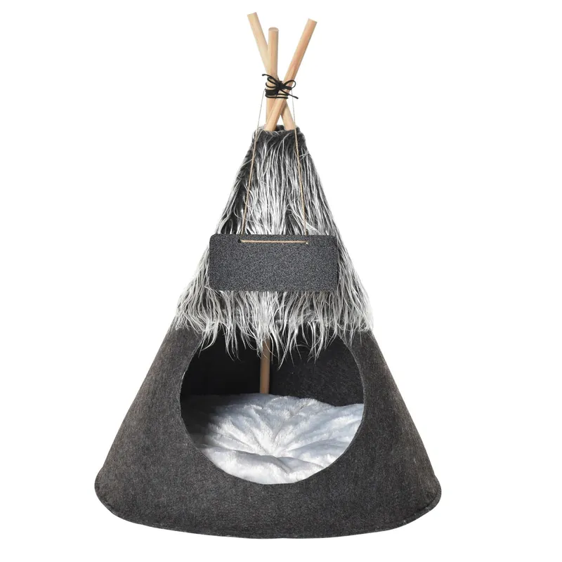 EASYCOMFORT Tenda Cuccia per Cani e Cani Piccoli da Interno, Teepee Grigio Φ50x70cm