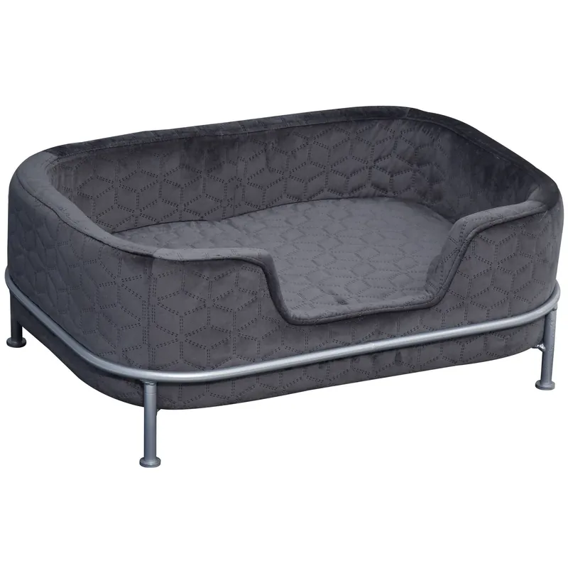 EASYCOMFORT Divano per Cani e Gatti Imbottito in Velluto con Base in Metallo, 63.5x43x24.5cm - Grigio Scuro