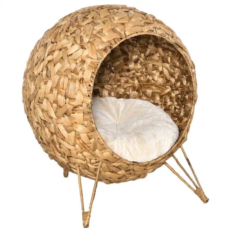 EASYCOMFORT Cesta per Gatti Adulti Fino a 5kg, Cuccia per Gatti in Rattan Sintetico Marrone Φ52x58cm