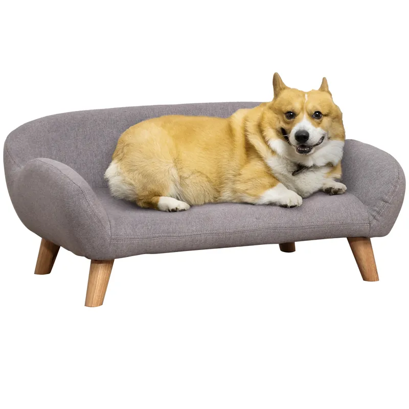 EASYCOMFORT Divanetto per Cani e Gatti Imbottito, Sfoderabile e Lavabile in Tessuto Grigio Chiaro, 72x44x31cm