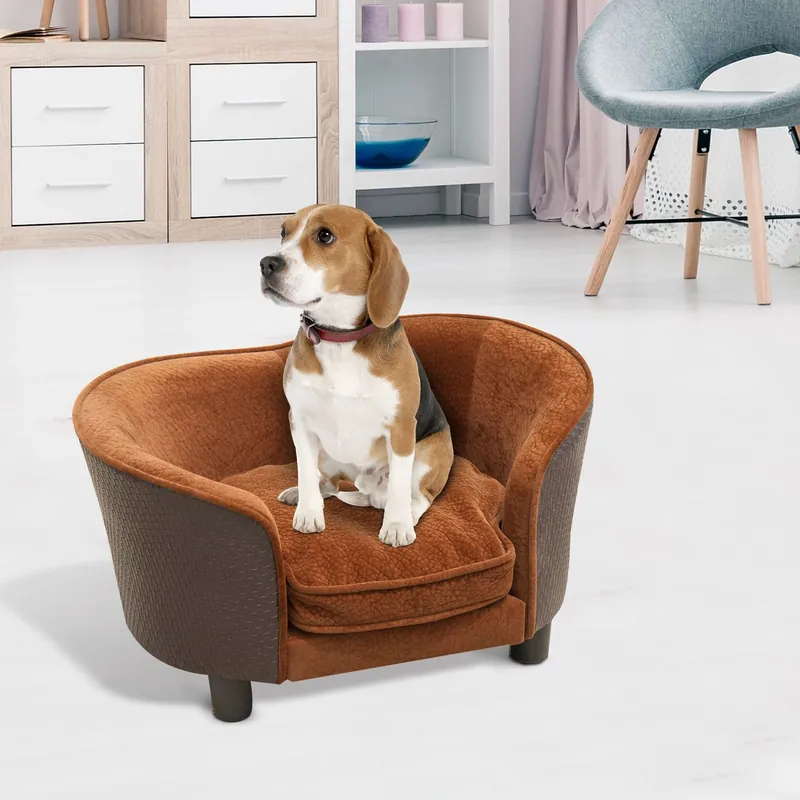EASYCOMFORT Divanetto da Interni per Cani con Cuscino Sfoderabile Marrone, 70x48x40cm