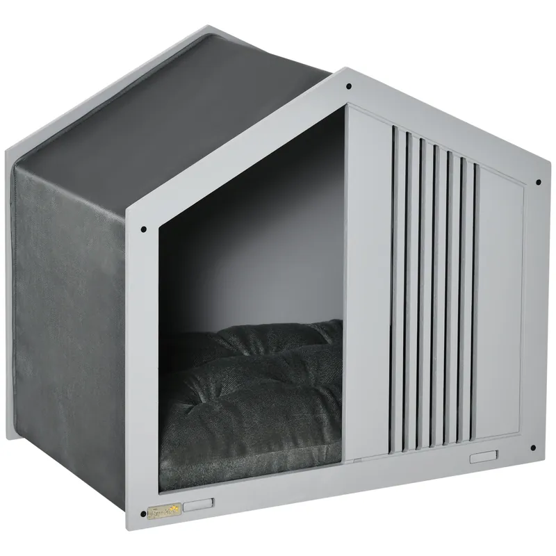 Easycomfort Cuccia per Cani a Casetta in Tessuto e Legno, per Animali Fino a 12kg, Grigio