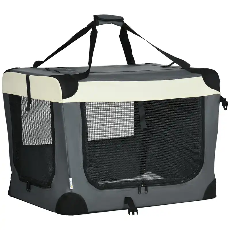 Easycomfort Trasportino per Cani e Gatti fino 4kg Pieghevole con 3 Aperture e Cuscino, 70x51x50cm, Grigio