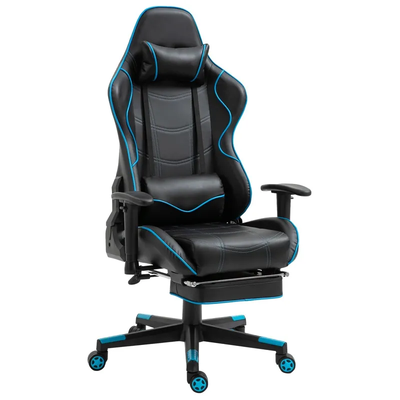 EASYCOMFORT Sedia Gaming Ergonomica con Poggiapiedi Estraibile e Supporto Lombare, 72x77x128-138cm, Nero