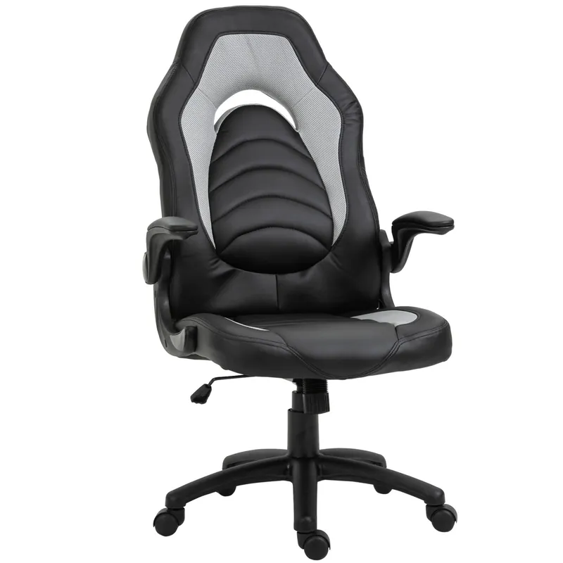 EASYCOMFORT Poltrona da Gaming o da Ufficio in Similpelle Grigia, Braccioli Pieghevoli Schienale e Altezza Regolabile 117-127Acm