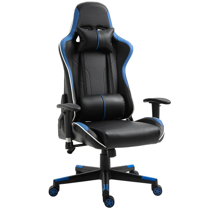 EASYCOMFORT Poltrona da Gaming con Altezza Schienale Regolabile, Sedia Ufficio con Poggiatesta e Cuscino Lombare Nera e Blu