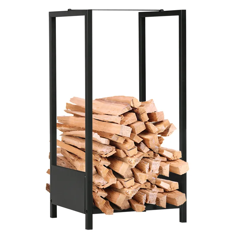 Easycomfort Scaffale Portalegna da Esterno e Interno in Acciaio con Base Rialzata, 39x35x76cm, Nero