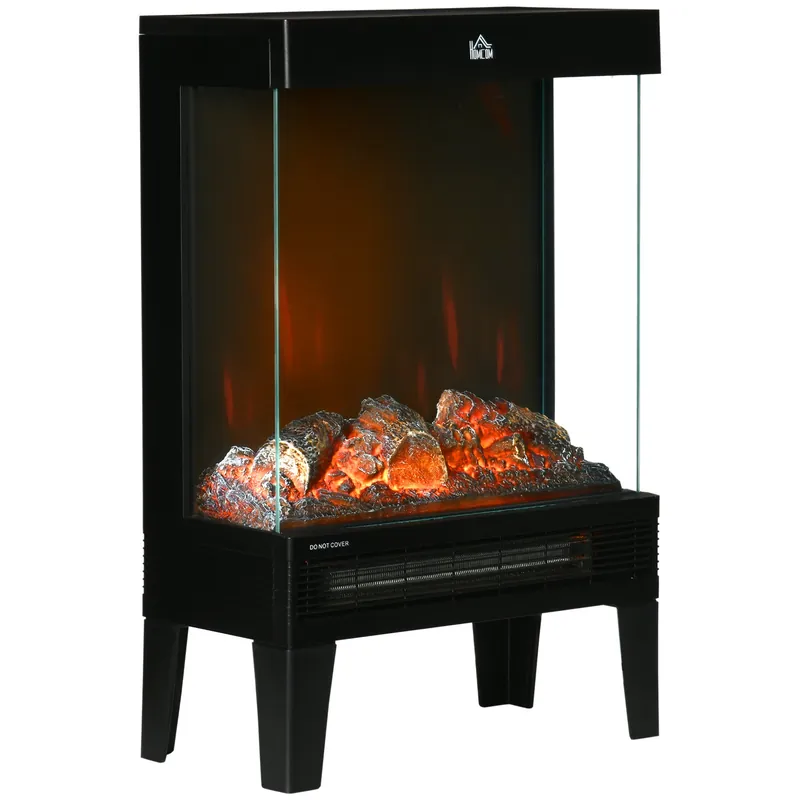 EASYCOMFORT Camino Elettrico 1000W \\/ 2000W con Fiamma LED Realistica e Controllo Temperatura, 40.5x20x62 cm, Nero