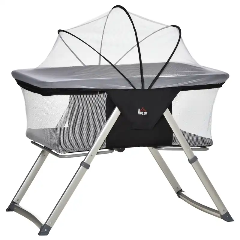 EASYCOMFORT Culla da Campeggio 2 in 1 con Lettino a Dondolo, Culla Pieghevole con Materassino e Zanzariera Età 0-6 Mesi, 59x55x67\\/69cm, Nero