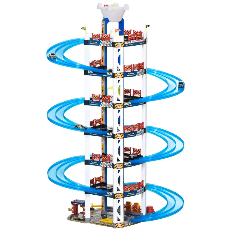 EASYCOMFORT Garage Giocattolo a 7 Livelli con Rampe e Macchinine, Ascensore con Luci e Suoni, Età 3-6 Anni, 64x59x113cm - Multicolore