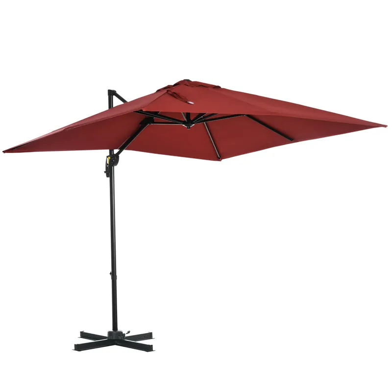 EASYCOMFORT Ombrellone da Giardino a Manovella 2.5x2.5 m con Angolazione Regolabile su 3 Livelli, Rosso scuro