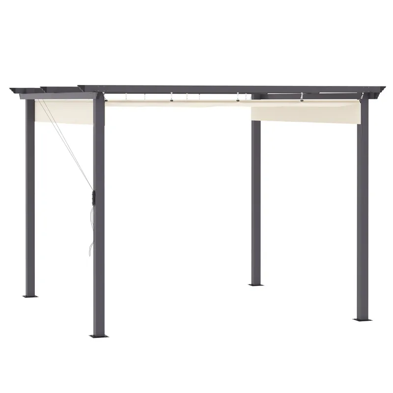 Easycomfort Gazebo Pergola da Giardino 3x3m con Tenda Retrattile, in Alluminio e Poliestere, Bianco Crema
