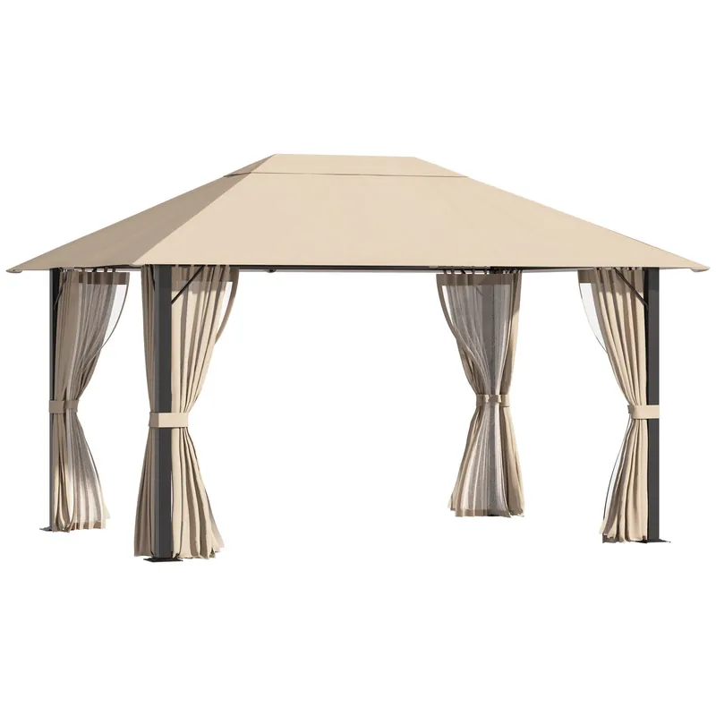 EASYCOMFORT Gazebo da Giardino 4x3m in Alluminio e Acciaio con Zanzariera e 4 Tende in Poliestere, Marrone