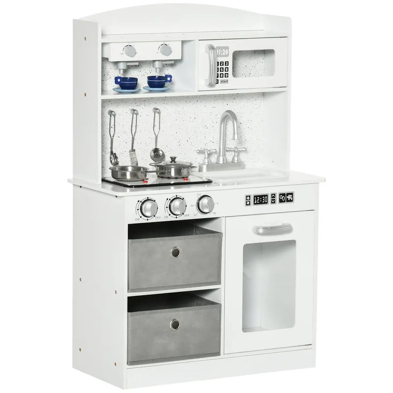 EASYCOMFORT Cucina Giocattolo per Bambini 3-6 Anni con Luci e Accessori Realistici, in MDF e PP, 60.1x31.7x92.9 cm, Bianca