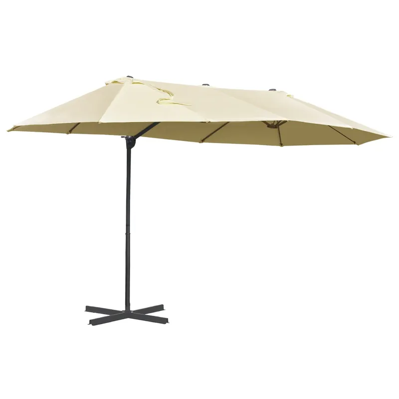 EASYCOMFORT Ombrellone Doppio in Acciaio e Poliestere Anti-UV Impermeabile Crema 440x270x250cm