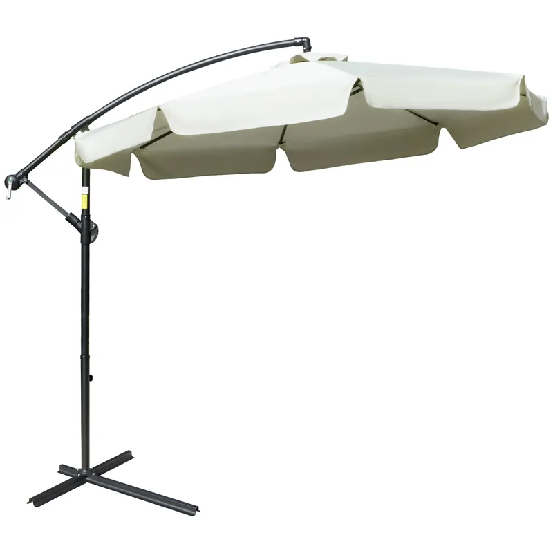 Easycomfort Ombrellone da Giardino a Braccio in Metallo e Poliestere con Apertura a Manovella, Ø2.7x2.7 m, Beige
