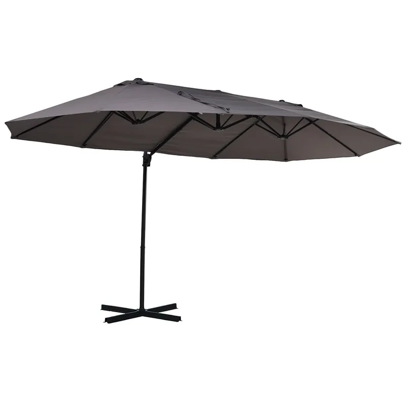EASYCOMFORT Ombrellone Doppio da Giardino in Metallo e Poliestere Anti-UV Impermeabile, 440x270x250cm, Grigio