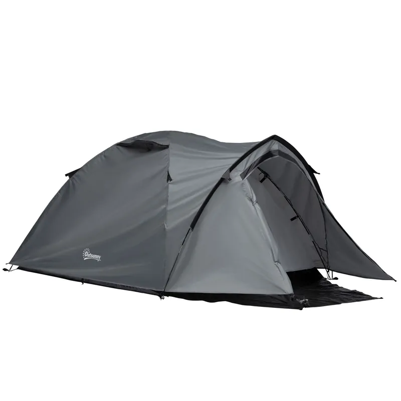Easycomfort Tenda da Campeggio 2 Posti Impermeabile con Vestibolo, Finestre e Porte con Cerniera, 325x183x130cm Grigio